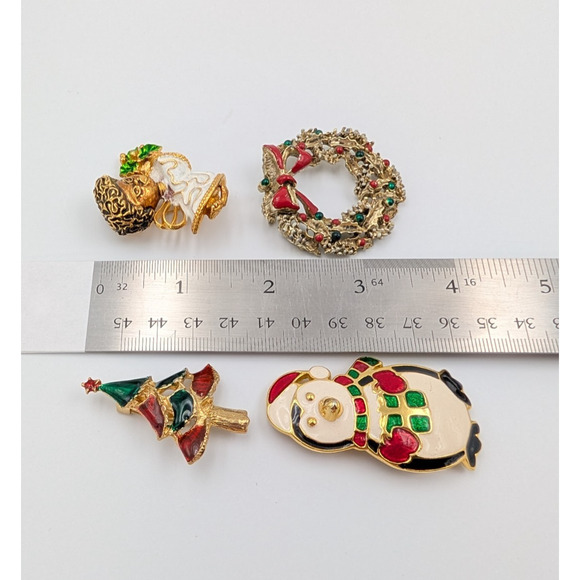 8 VTG Christmas Brooch Earrings Lot Red Green Enamel Gold Tone Glass Beads - Picture 16 of 16